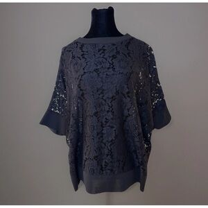 M Made In Italy Black Lace Top Oversized Sz S Short Dolman Sleeve Party Office
